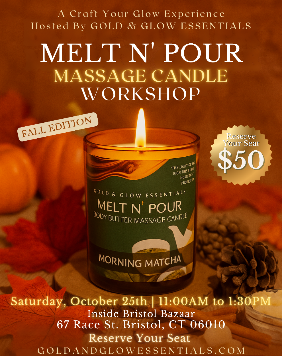 Create Your Own Massage Candle: A Craft Your low Experience Hosted by Gold & Glow Essentials